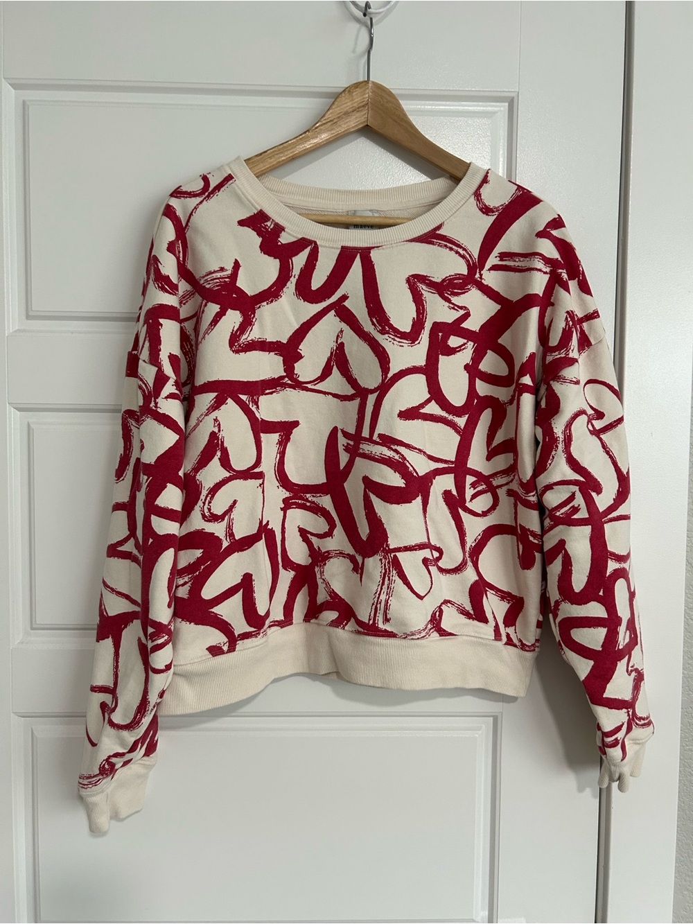 Maeve Cream Sweater with Red Abstract Heart Brushstroke Print